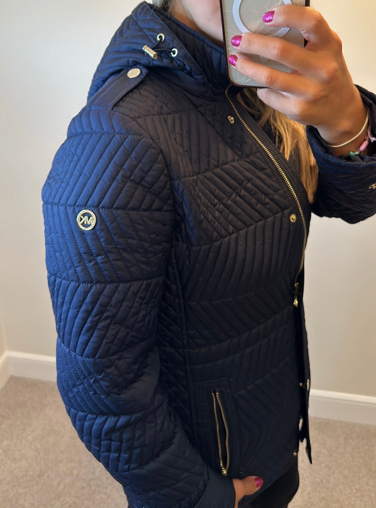 Michael Kors navy quilted jacket size M fit upto small size 14