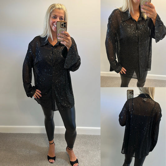 Boohoo black sequin shirt size 18