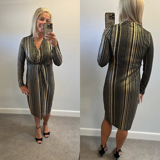 Blue vanilla black and gold shimmer dress size 14 brand new with tags