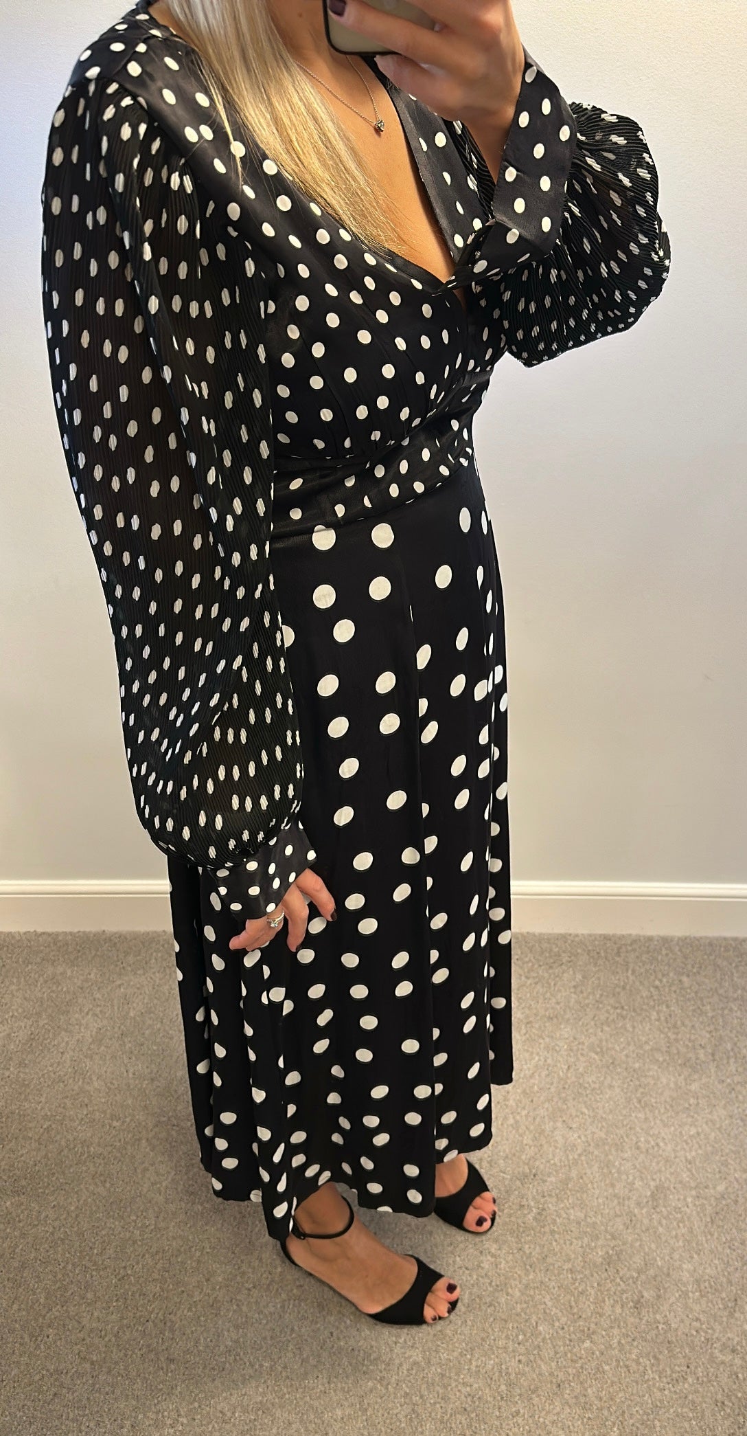 French connection black polka dot dress size 12