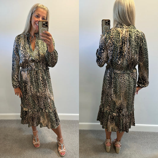 Next animal print midi silk style dress size 14