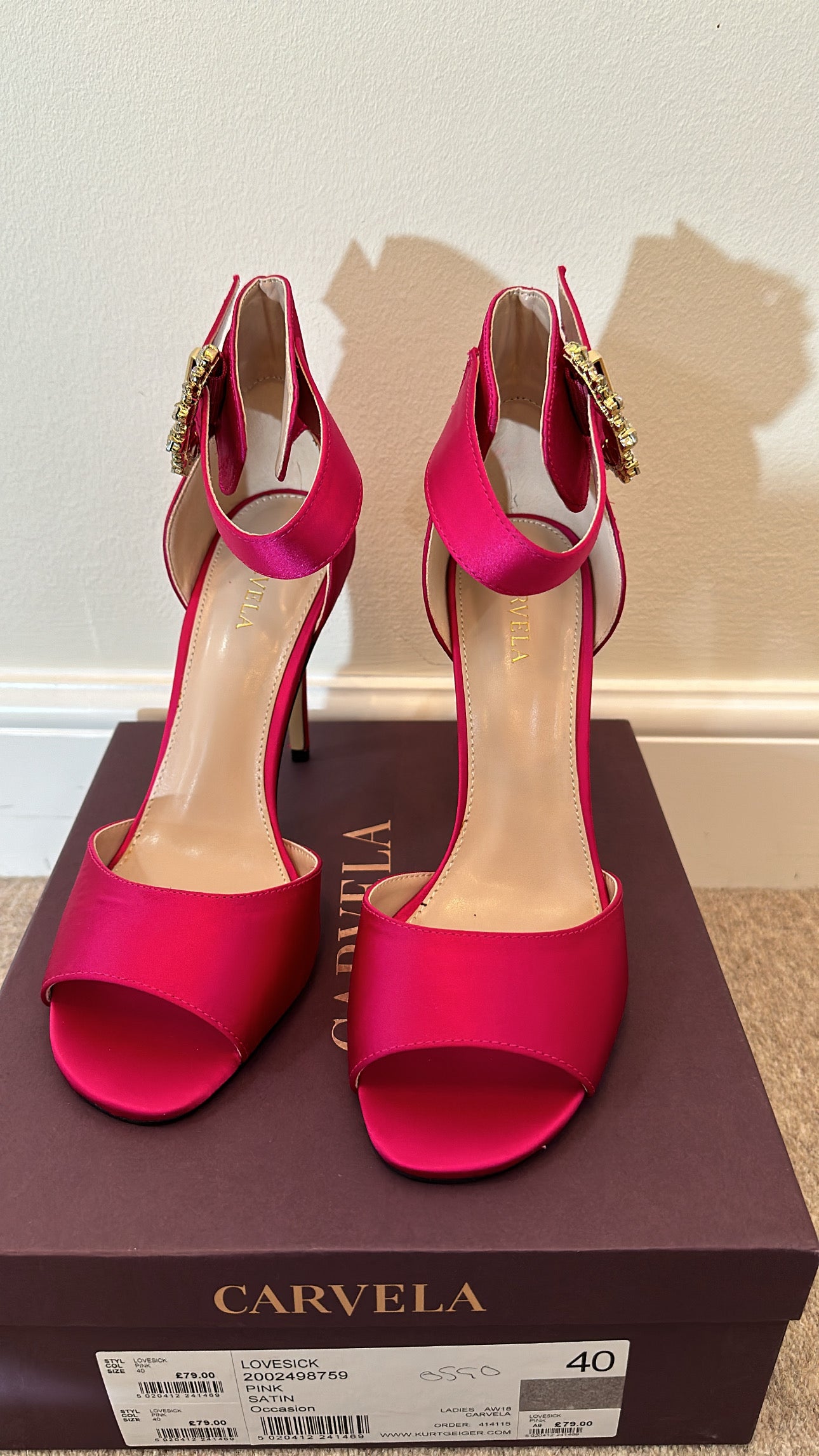 Carvela “Love sick” pink satin occasion shoes size 7 brand new