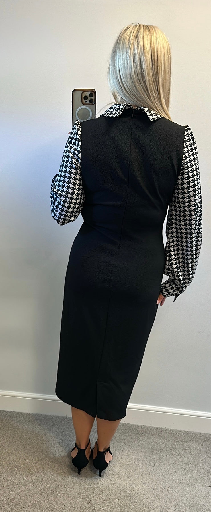Black dog tooth midi dress one size fitting upto size 14