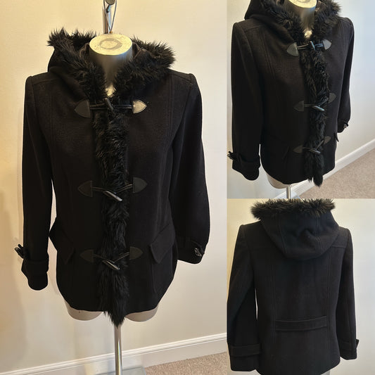 M&Co Black faux fur duffle coat size 12