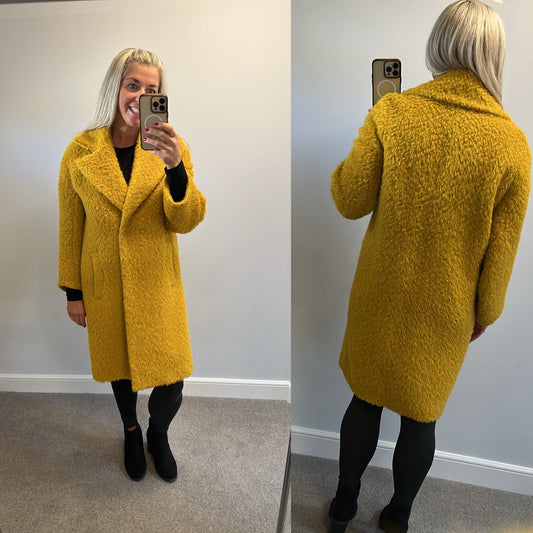 Beatrice mustard yellow wool coat size M would fit upto size 14