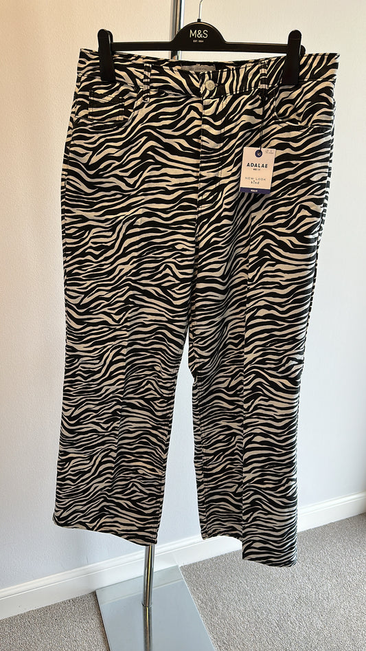 New look adalae zebra print wide leg trousers size 16 brand new with tags