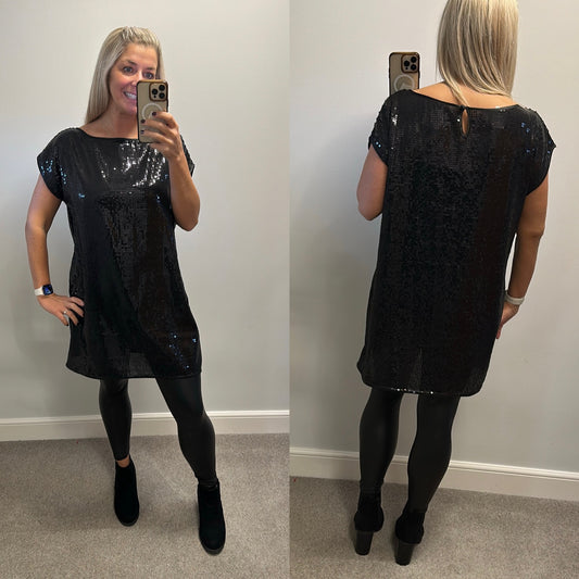 George black sequin tunic top / dress size 18