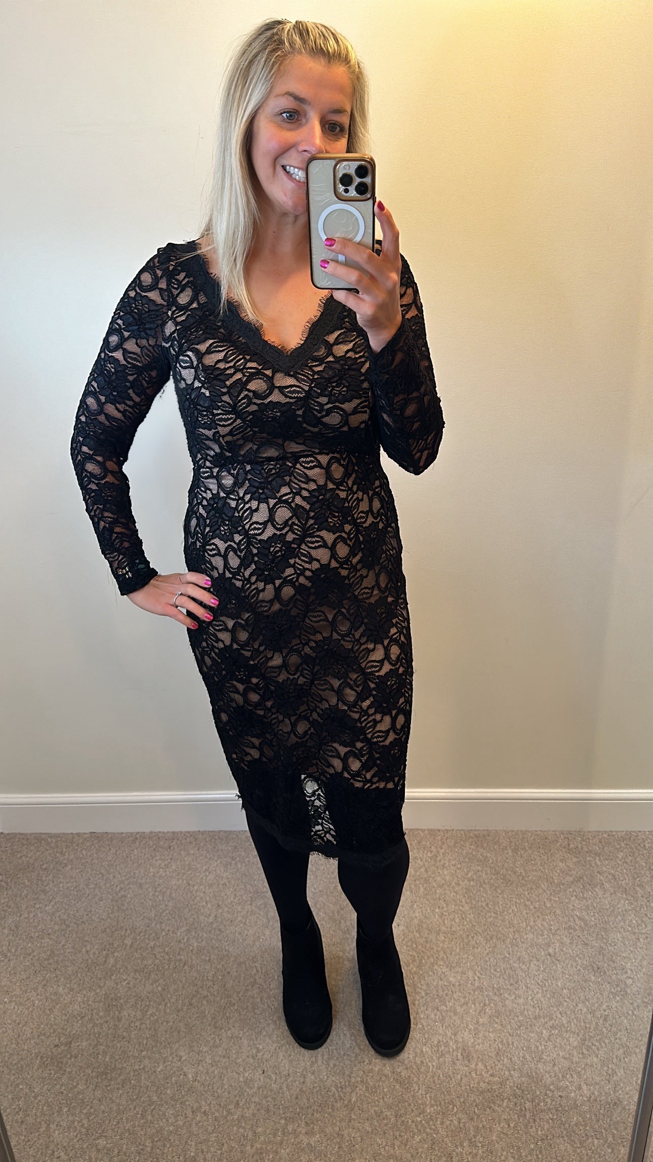 Moda black lace dress size 14