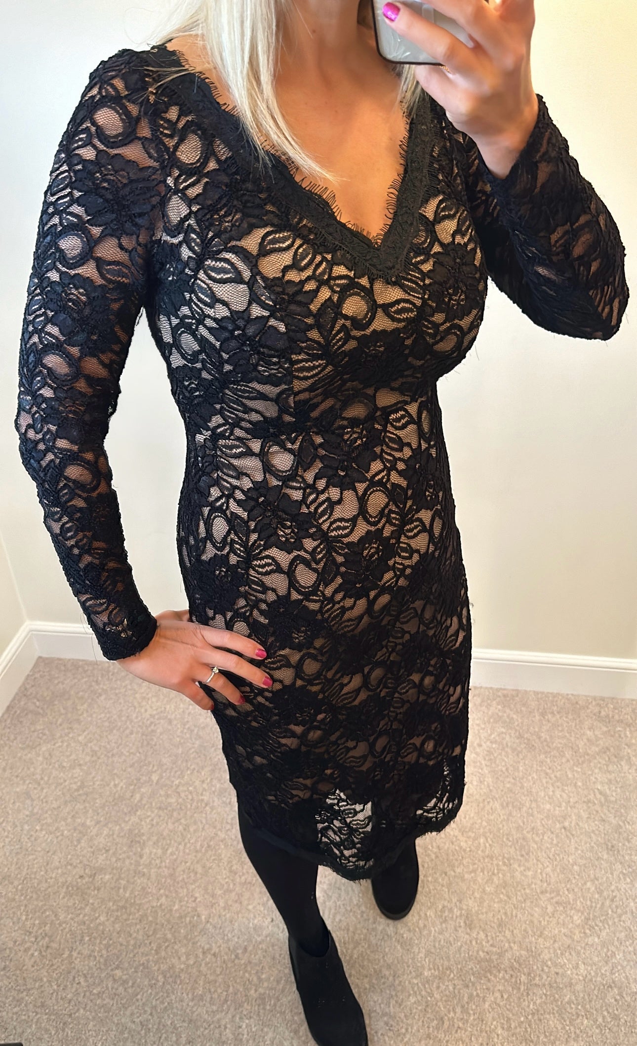 Moda black lace dress size 14