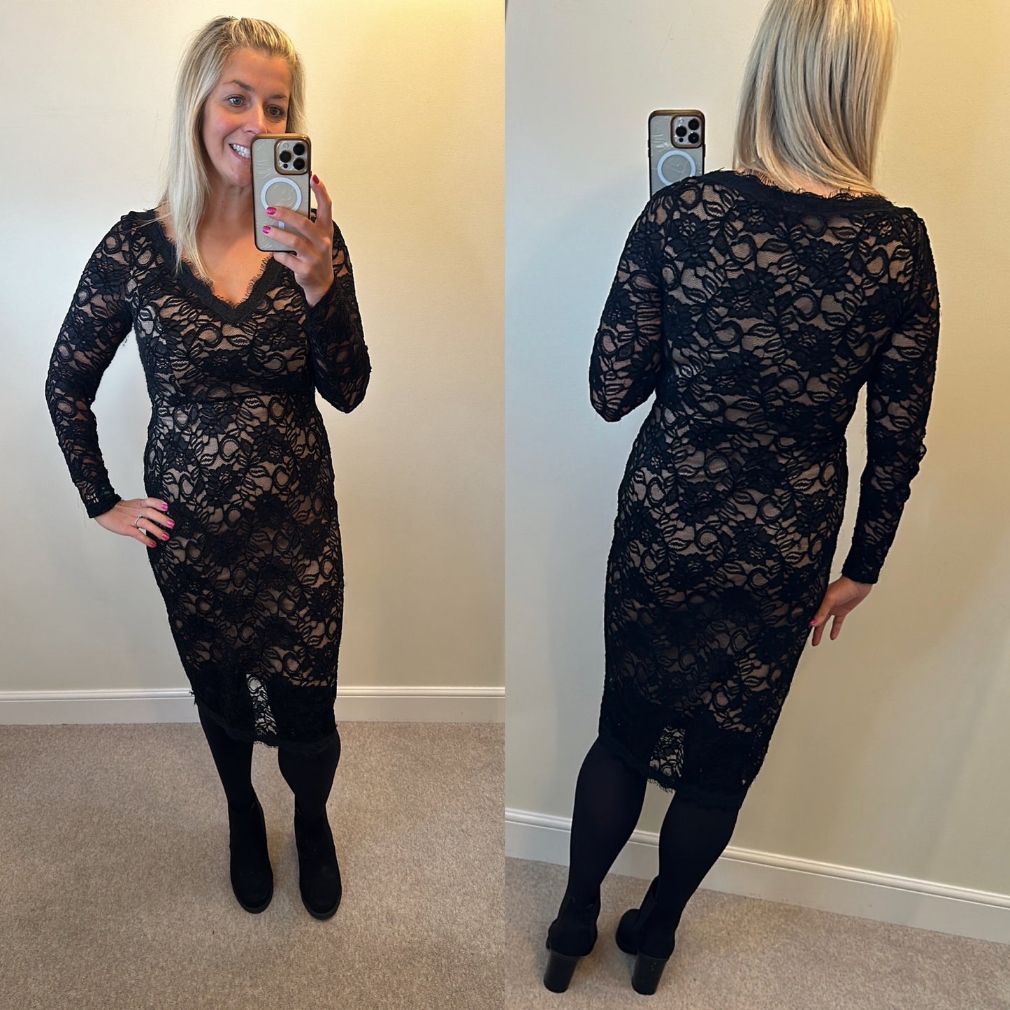 Moda black lace dress size 14