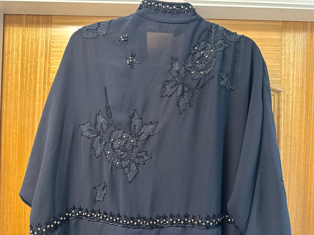 French Connection sheer navy embellished over coat size 12 (oversized would fit upto size 16)