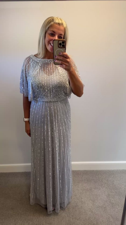 Monsoon silver / grey hand embellished dress size 12 brand new with tags RRP £170